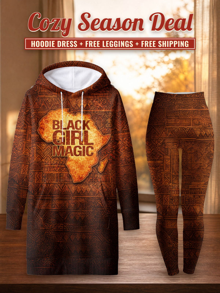 Black Girl Magic hoodie dress and leggings, photo 1