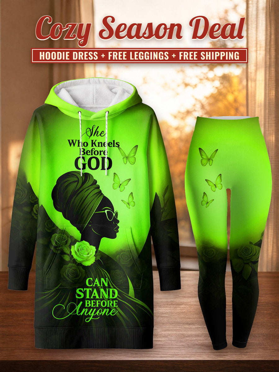 Selah Green hoodie dress and leggings, photo 1