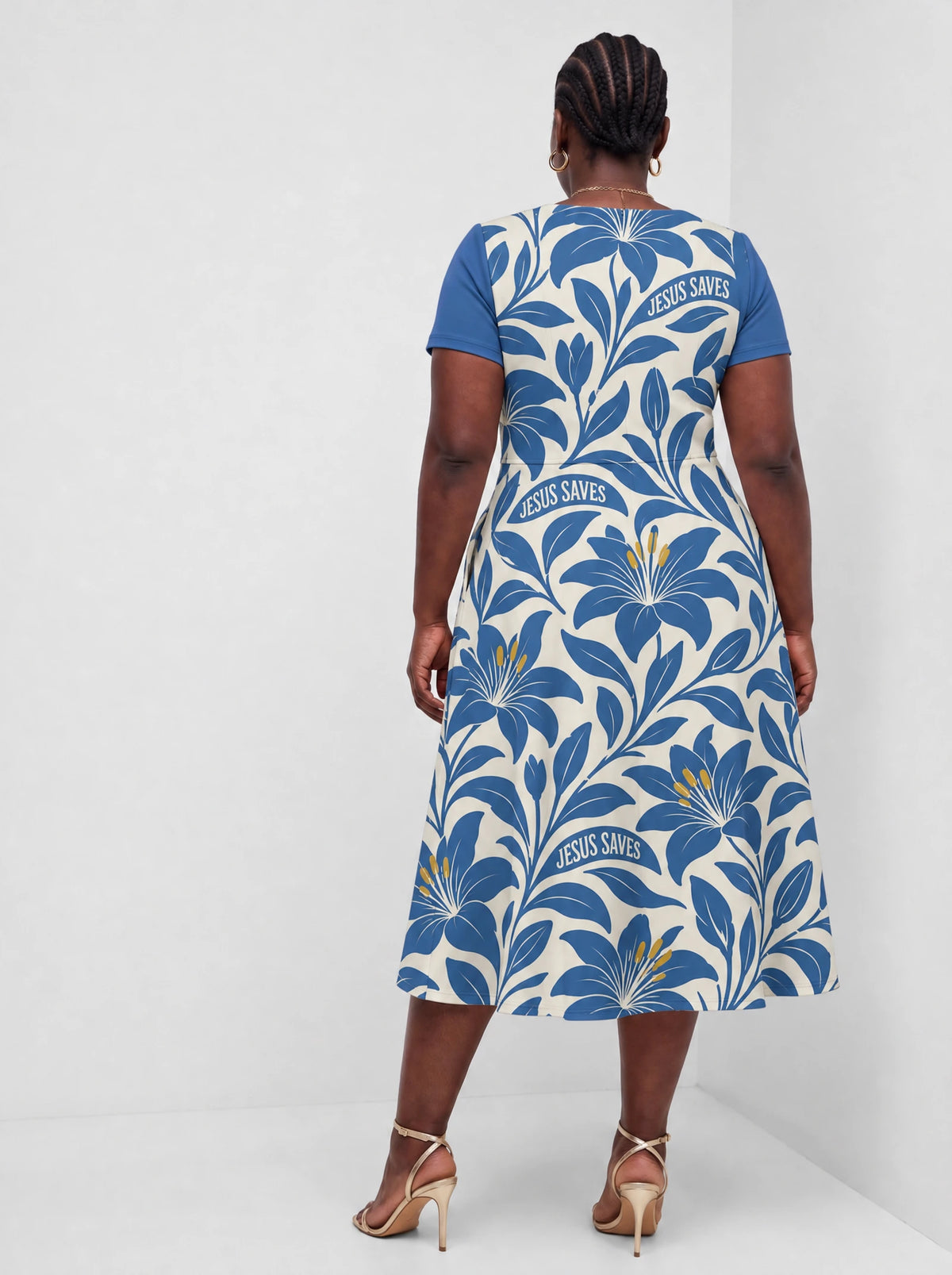 "Madhabahu" Sweetheart Midi Dress — back view on model