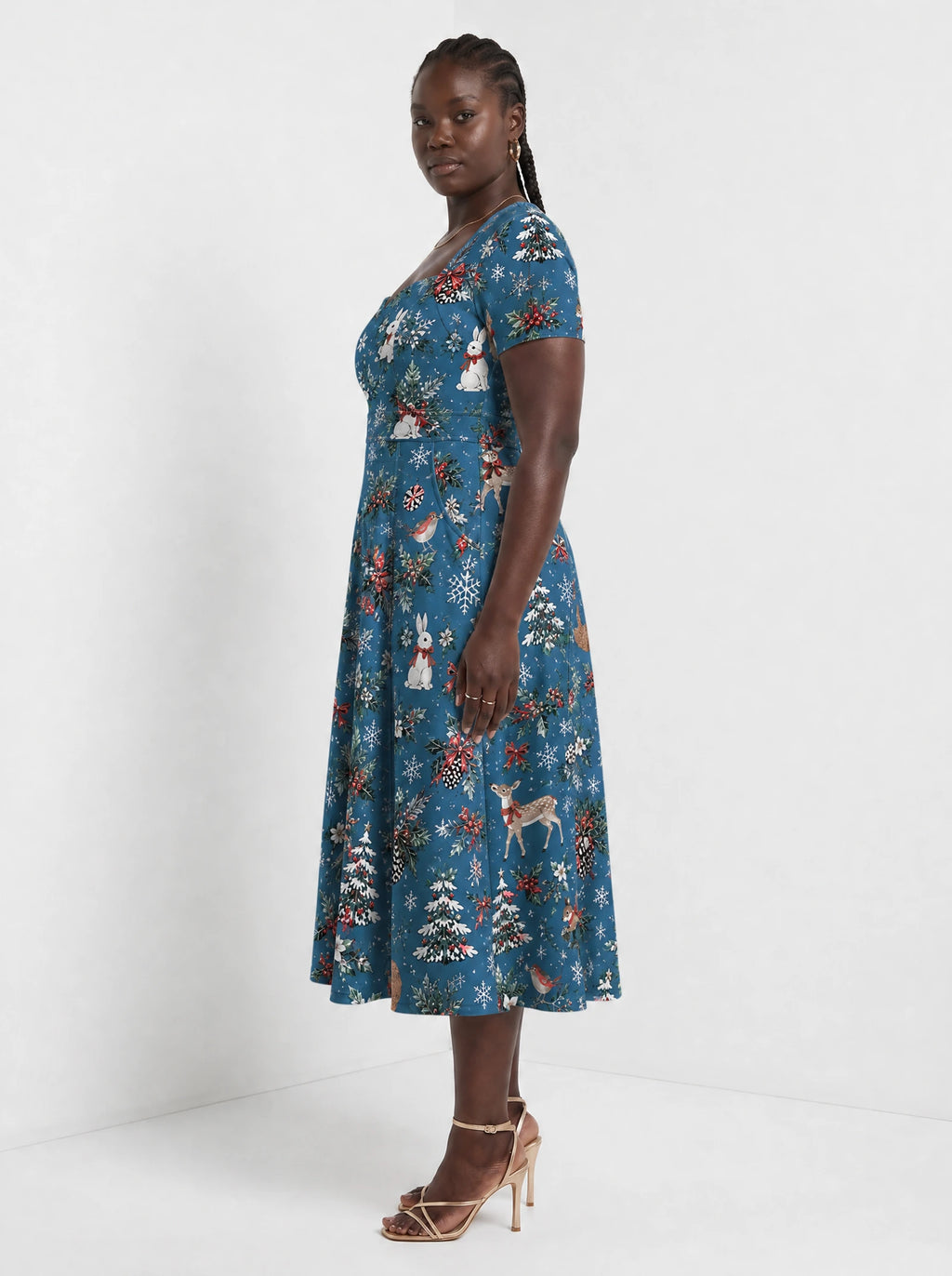 "Porini" Sweetheart Midi Dress — side view on model