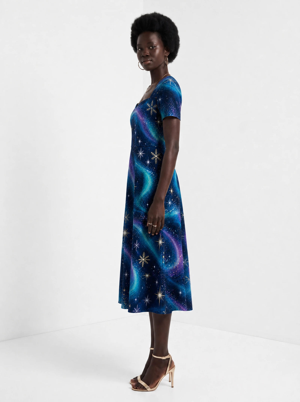 "Mianga" Sweetheart Midi Dress — side view on model