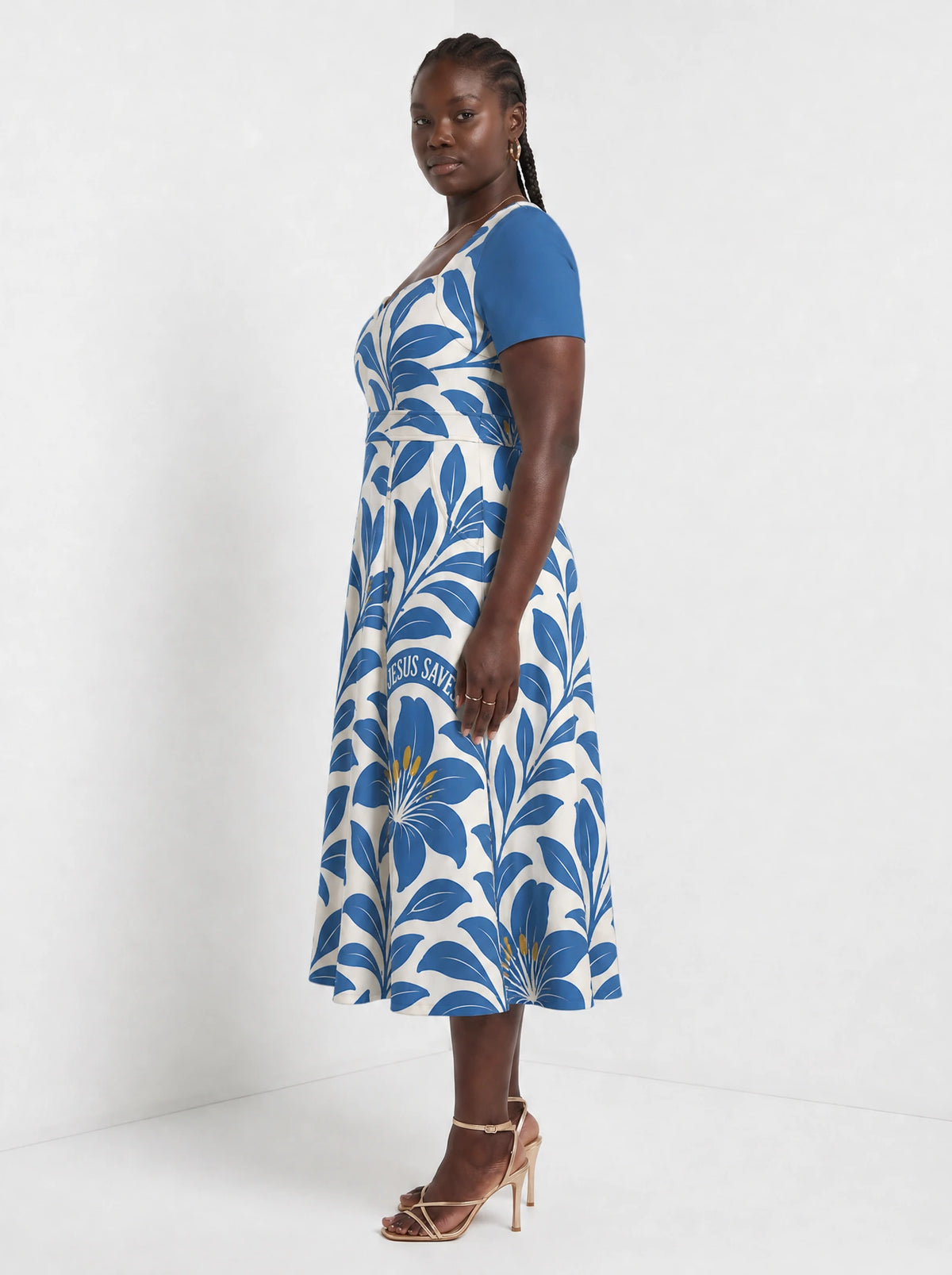 "Madhabahu" Sweetheart Midi Dress — side view on model