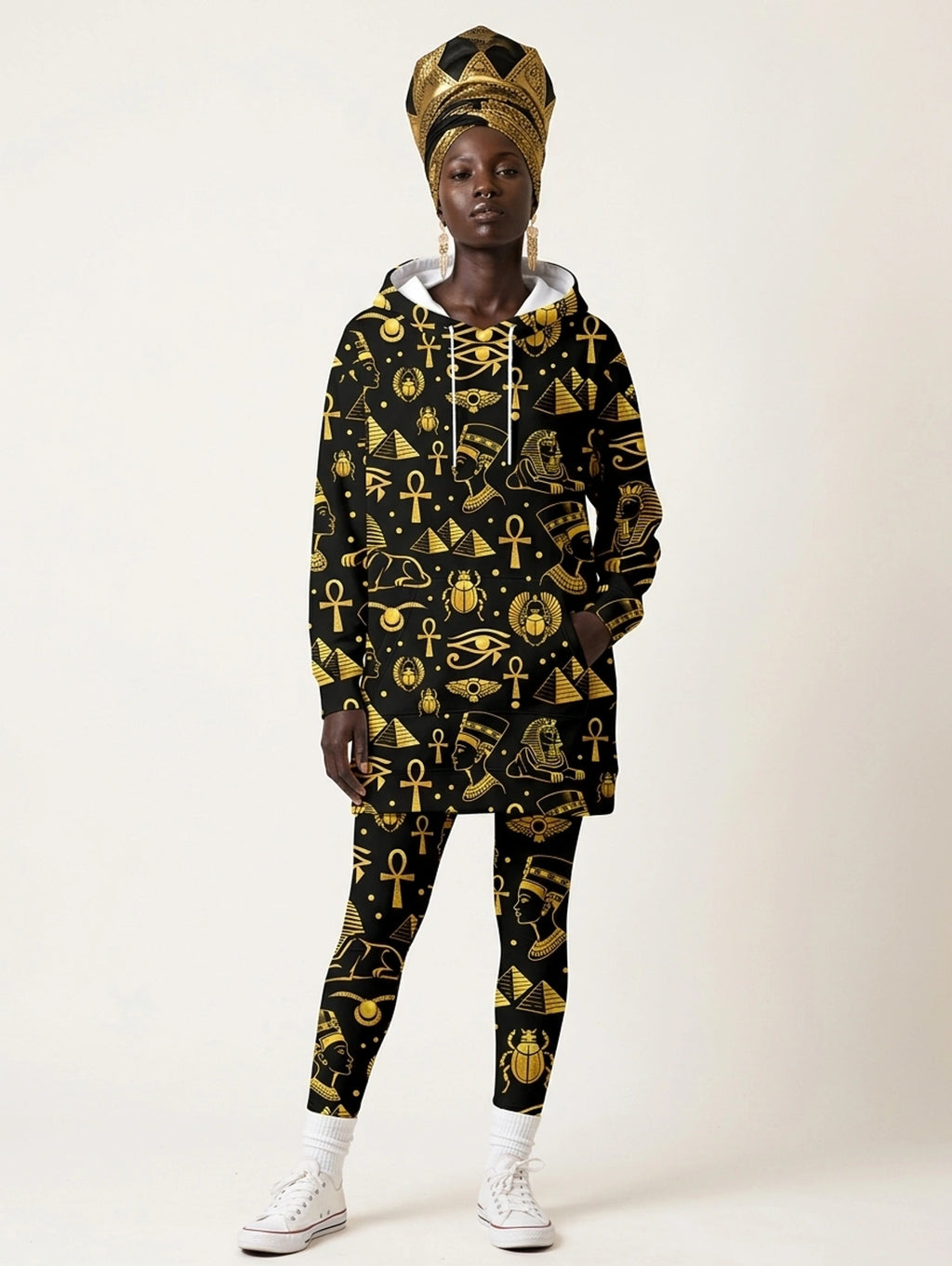 "Nefertiti" Black Gold Hoodie Dress & Leggings Deal