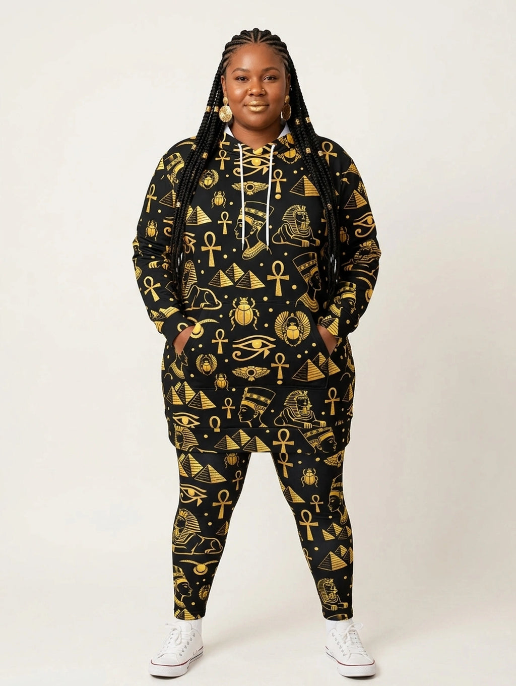 "Nefertiti" Black Gold Hoodie Dress & Leggings Deal
