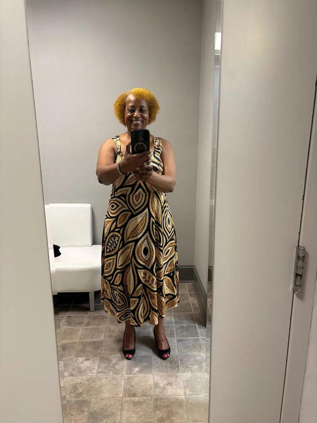 Afropenda customer kerri wearing her dress