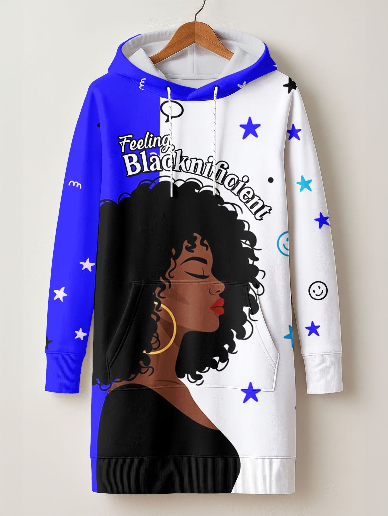 Feeling Blacknificient Blue Hoodie Dress