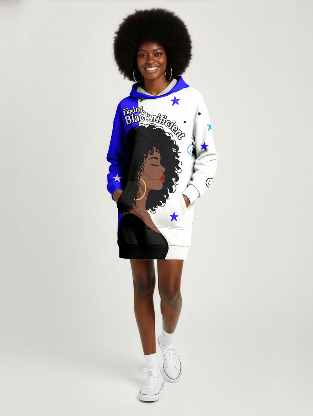 Feeling Blacknificient Blue Hoodie Dress