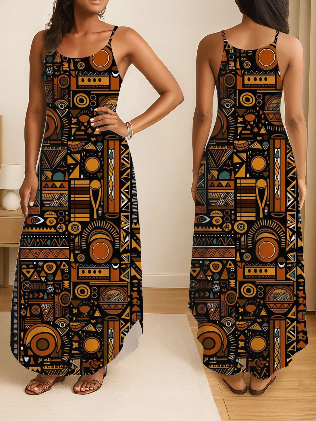 "Afrocentric Pattern Maxi Dress"