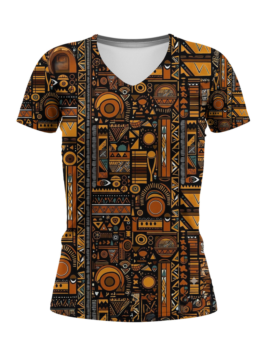 Afrocentric Pattern V-neck T-shirt