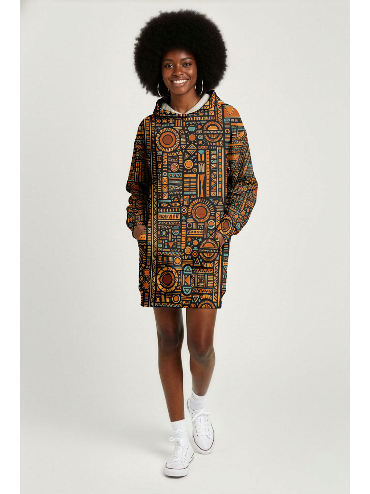 Afrocentric Pattern Hoodie Dress