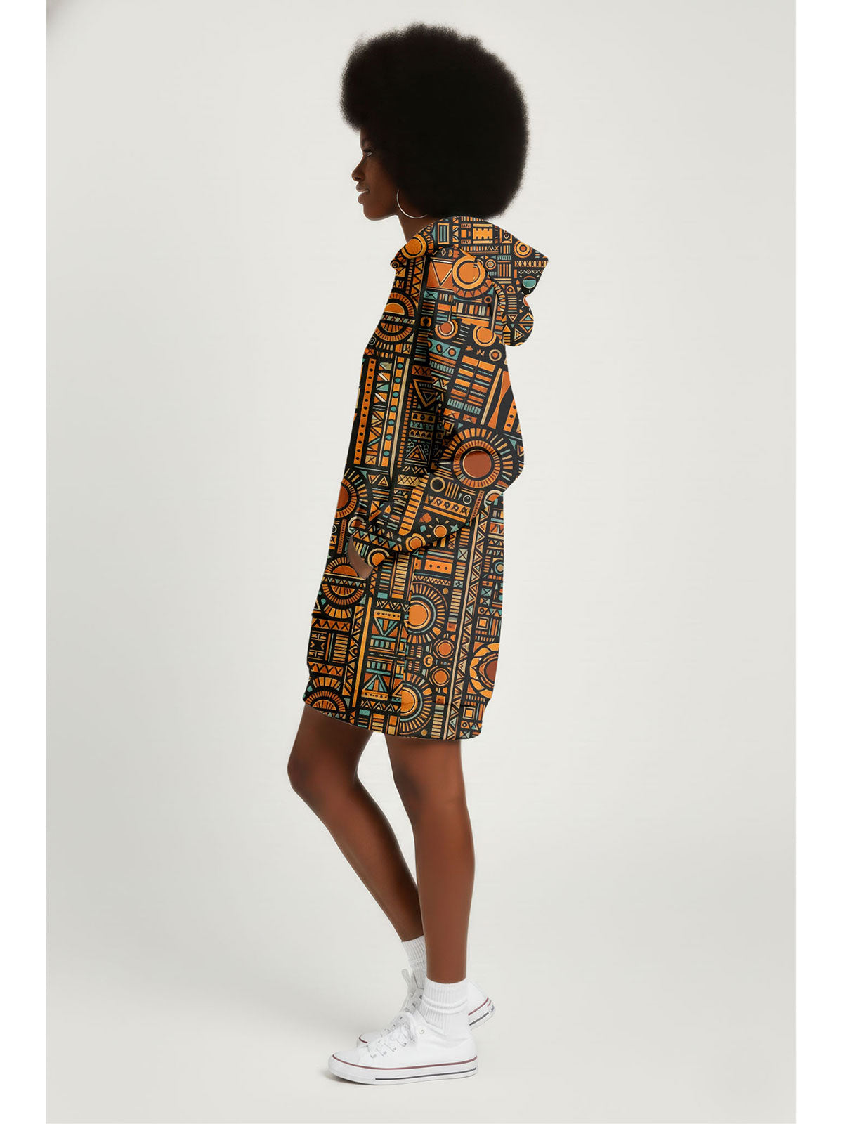Afrocentric Pattern Hoodie Dress