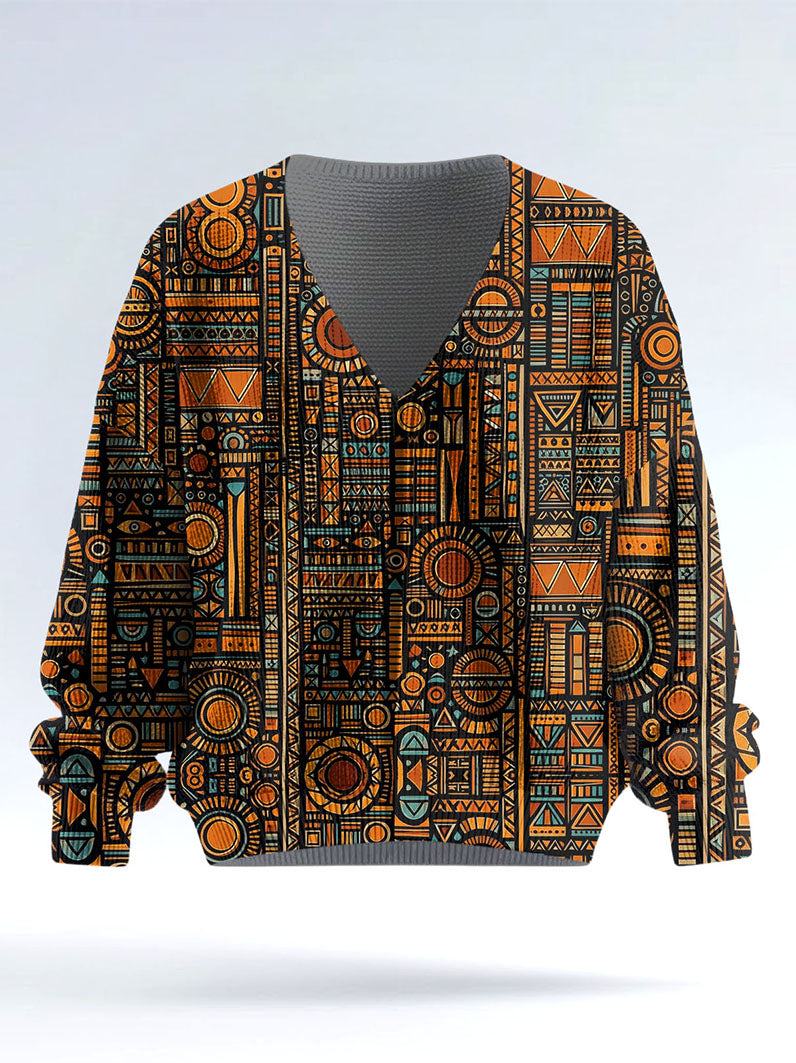 Afrocentric Pattern Knitted Cardigan