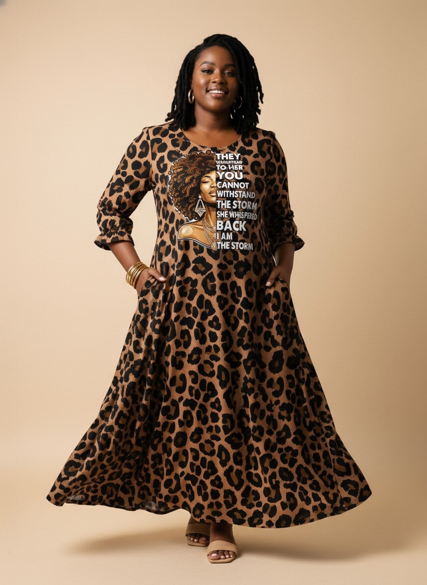 "Unstoppable" Brown Leopard Long Sleeve Maxi Dress