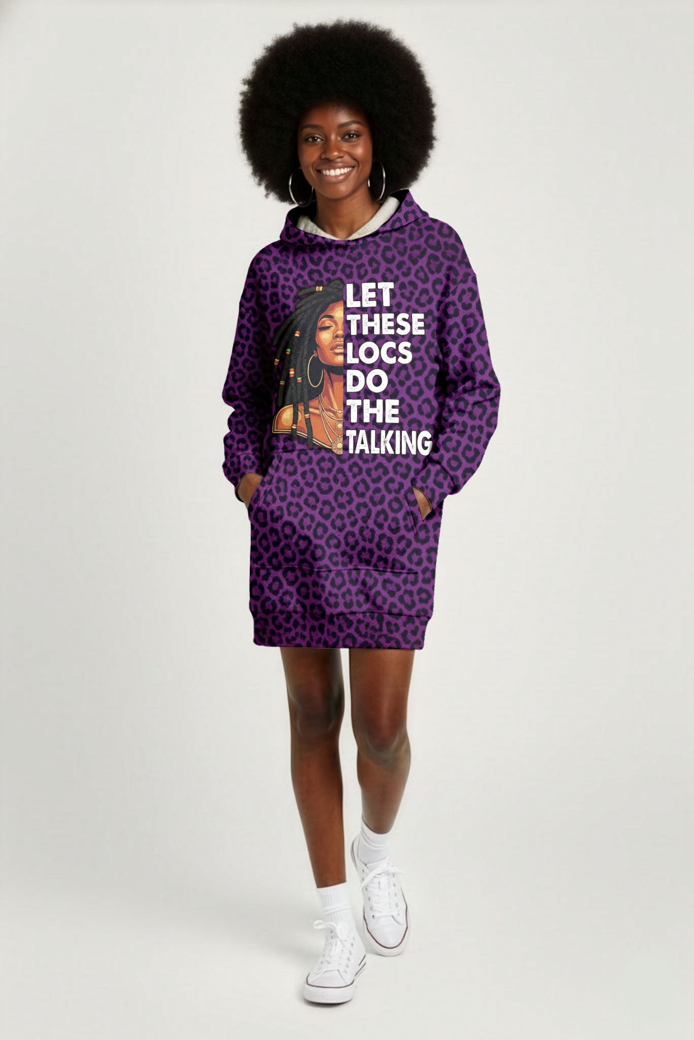 Purple Leopard Hoodie Dress