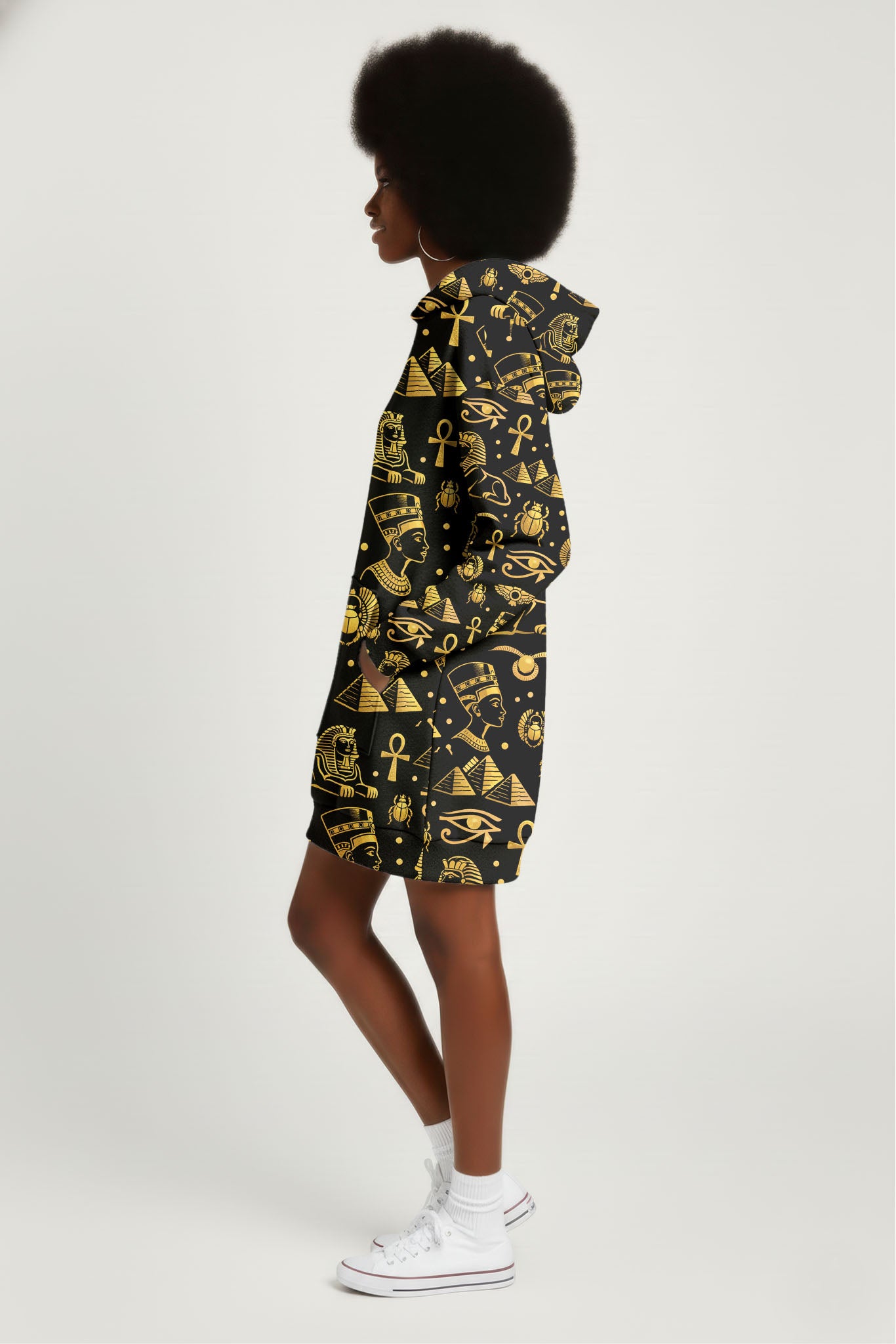 "Nefertiti" Black Gold Hoodie Dress