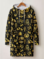 "Nefertiti" Black Gold Hoodie Dress
