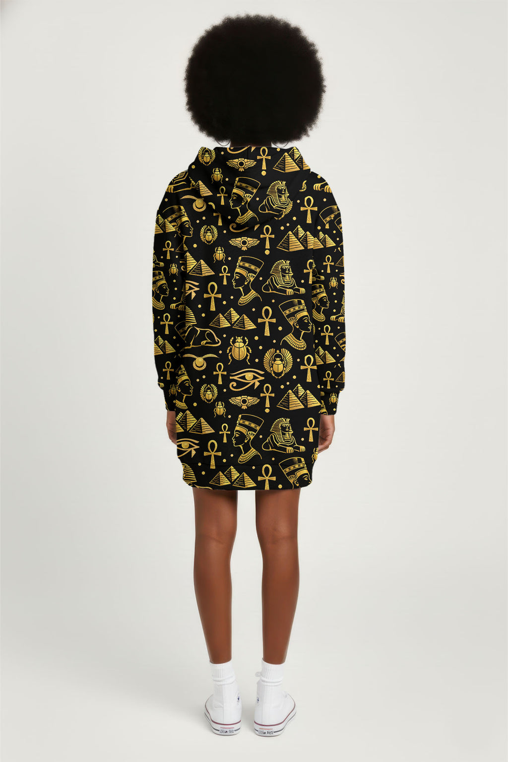 "Nefertiti" Black Gold Hoodie Dress
