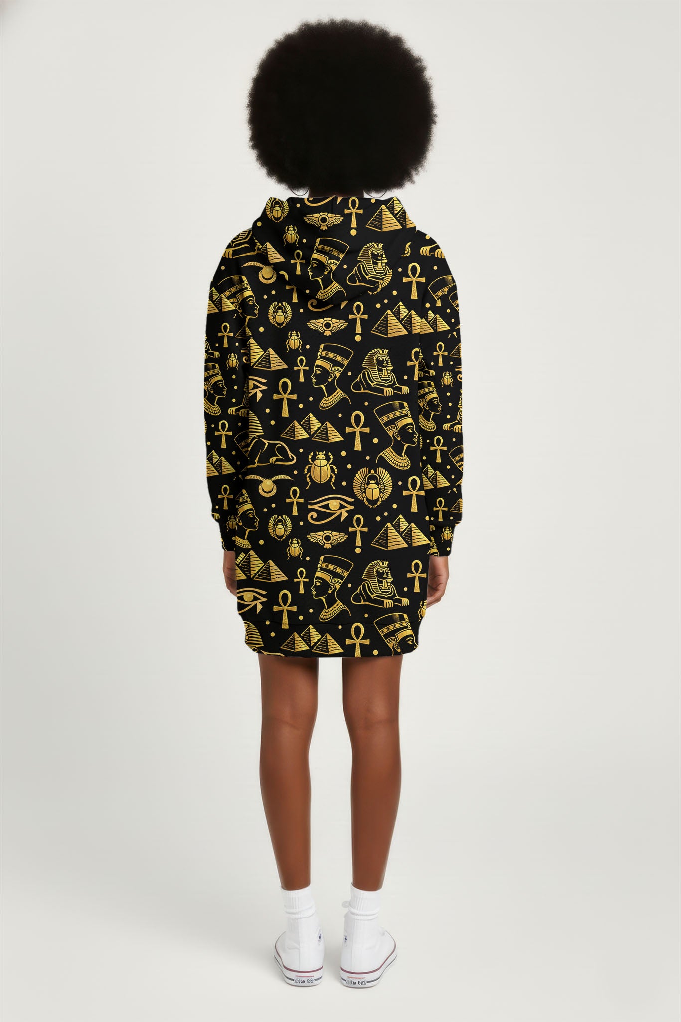 "Nefertiti" Black Gold Hoodie Dress