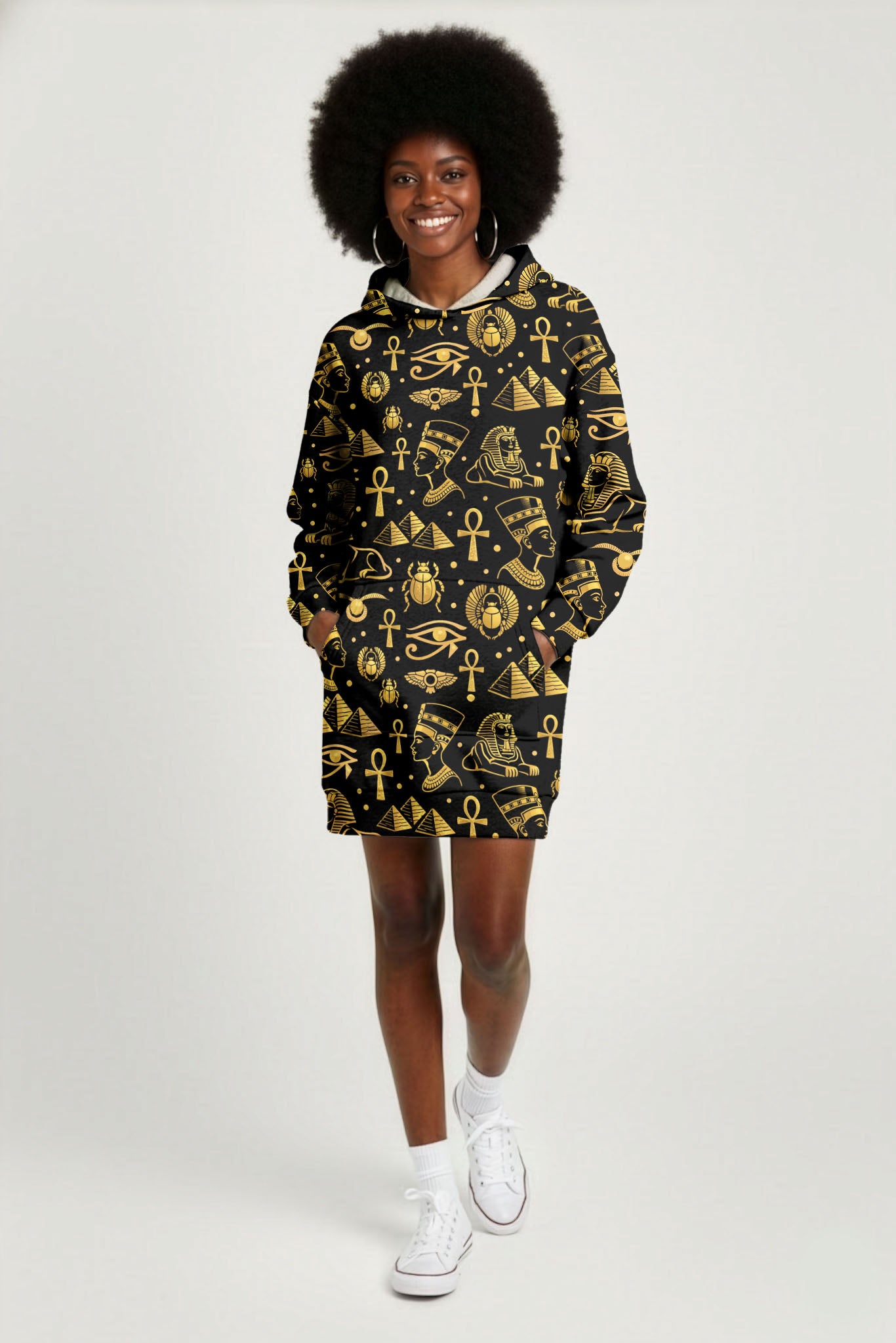 "Nefertiti" Black Gold Hoodie Dress