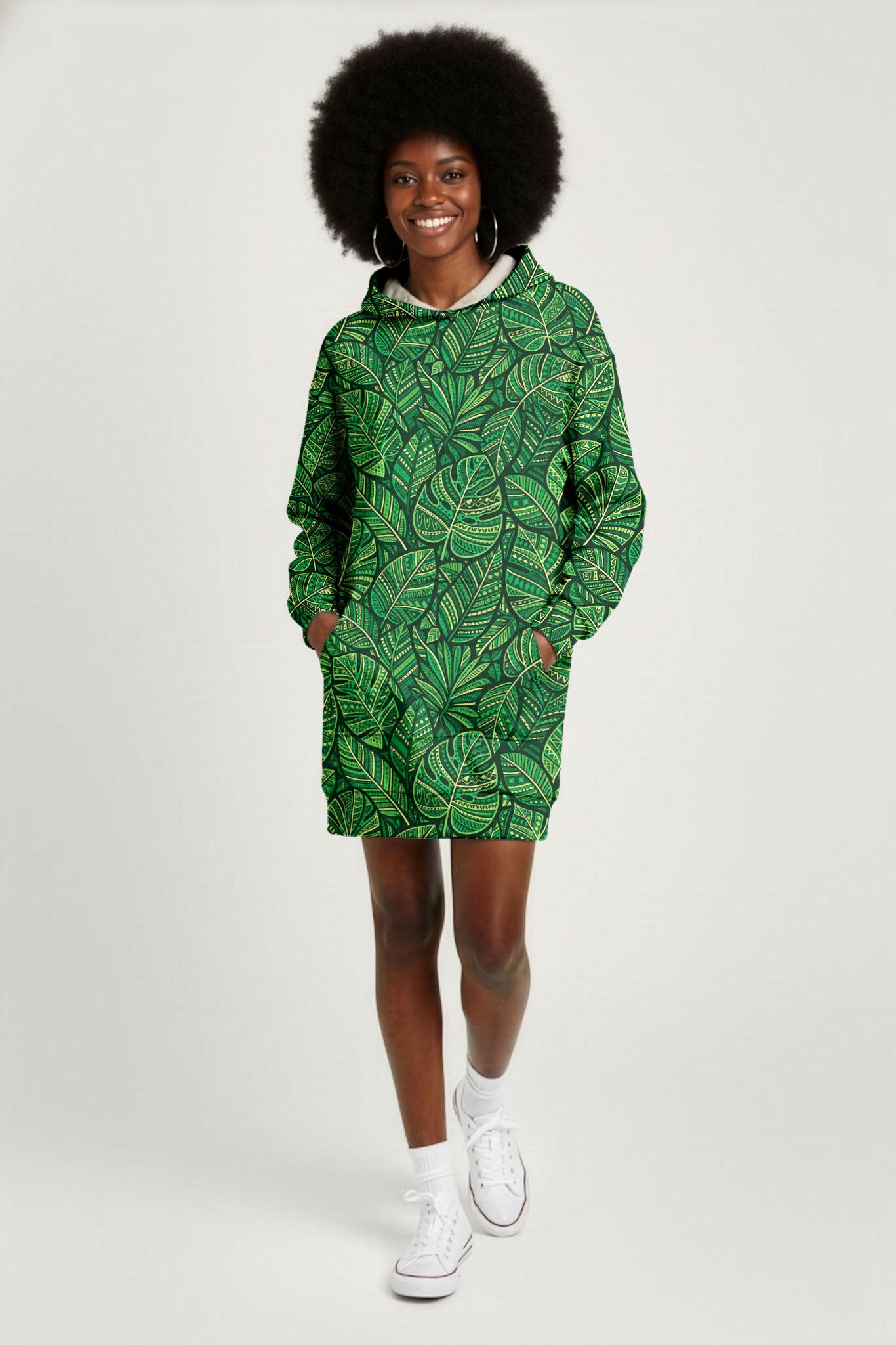 "Asili" Emerald Hoodie Dress