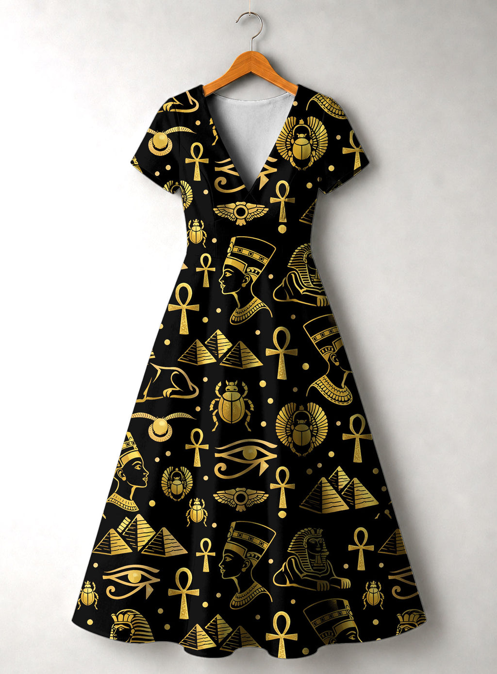 "Nefertiti" Black Gold Short Sleeve Maxi Dress Promo