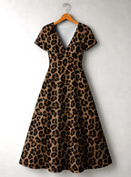 "Unstoppable" Brown Leopard Short Sleeve Maxi Dress Promo