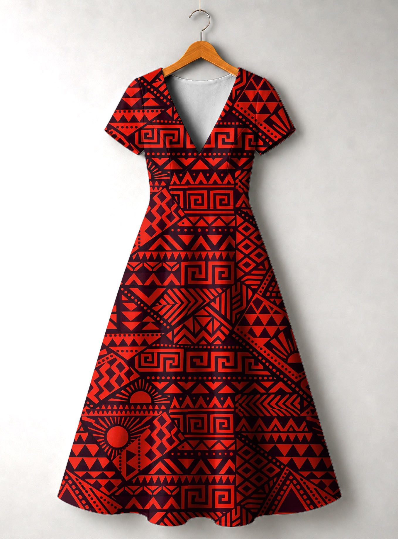 "Shaka" Burgundy Short Sleeve Maxi Dress