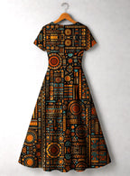 Afrocentric Pattern Short Sleeve Maxi Dress