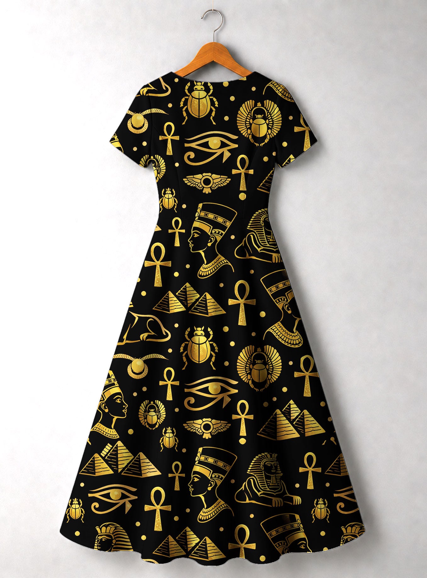 "Nefertiti" Black Gold Short Sleeve Maxi Dress