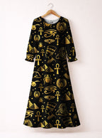 "Nefertiti" Black Gold Long Sleeve Maxi Dress