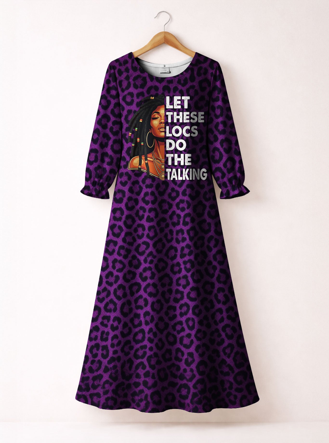 Purple Leopard Long Sleeve Maxi Dress