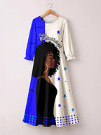 "Feeling Blacknificient Blue" Long Sleeve Maxi Dress