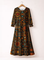 Afrocentric Pattern Long Sleeve Maxi Dress