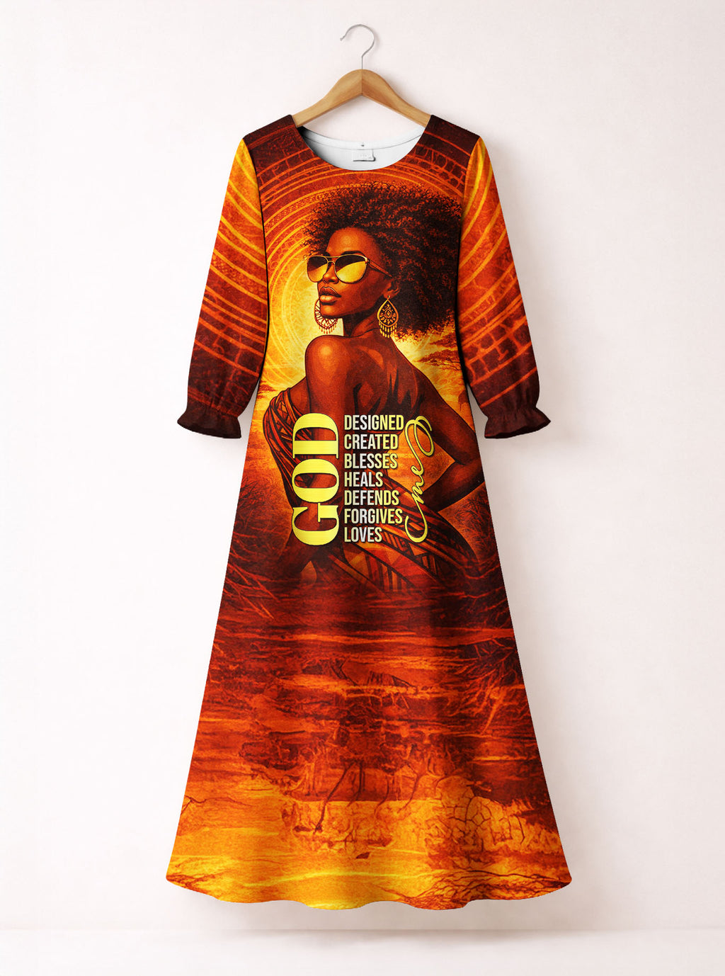Designed Long Sleeve Maxi Dress