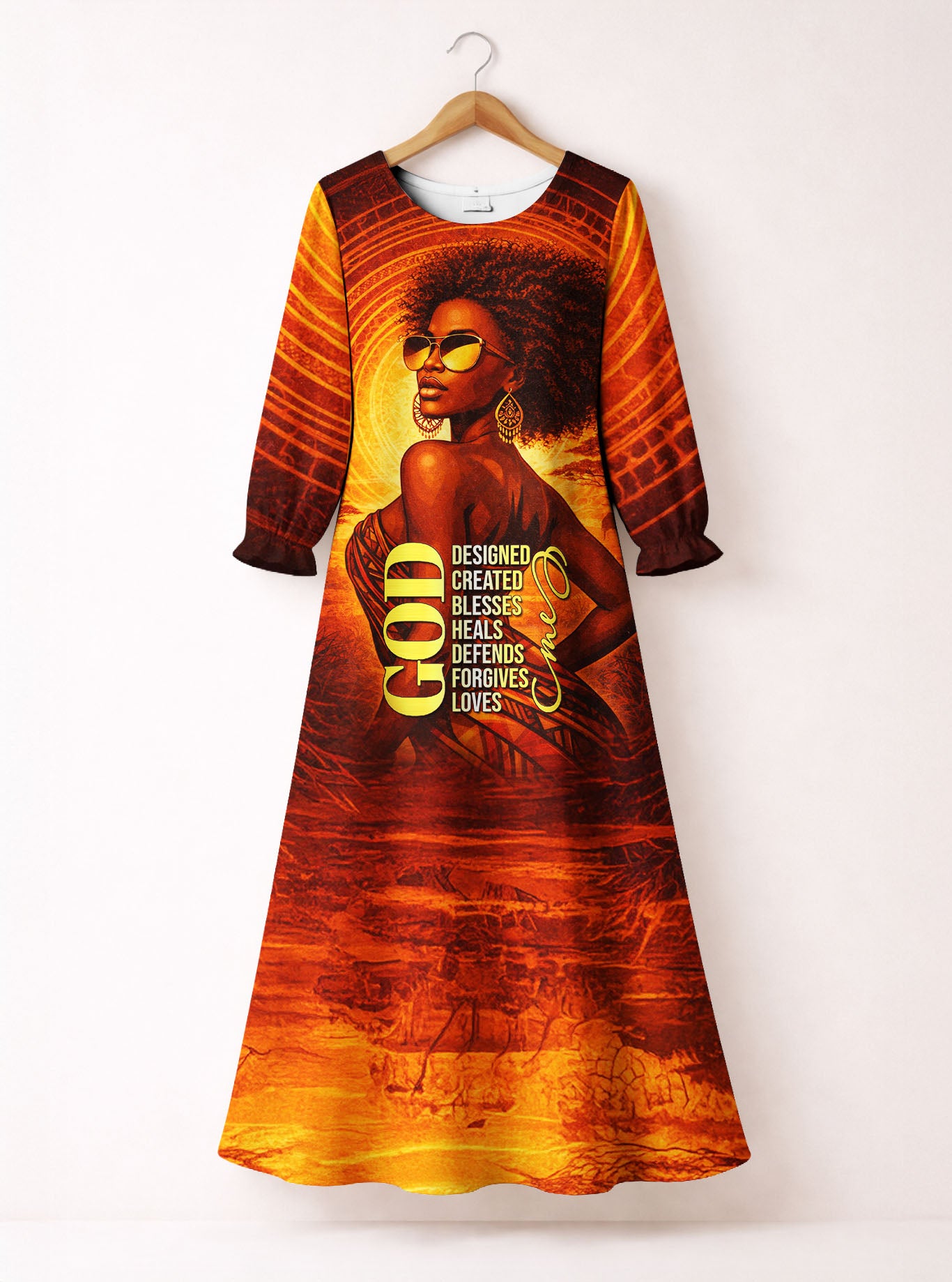 Designed Long Sleeve Maxi Dress