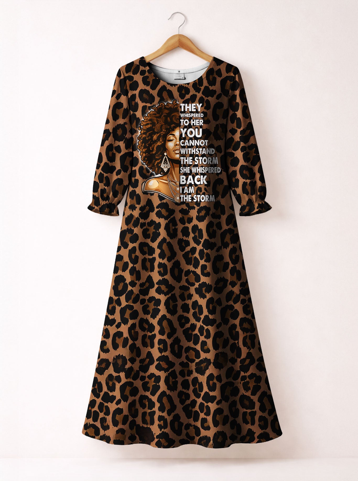 "Unstoppable" Brown Leopard Long Sleeve Maxi Dress
