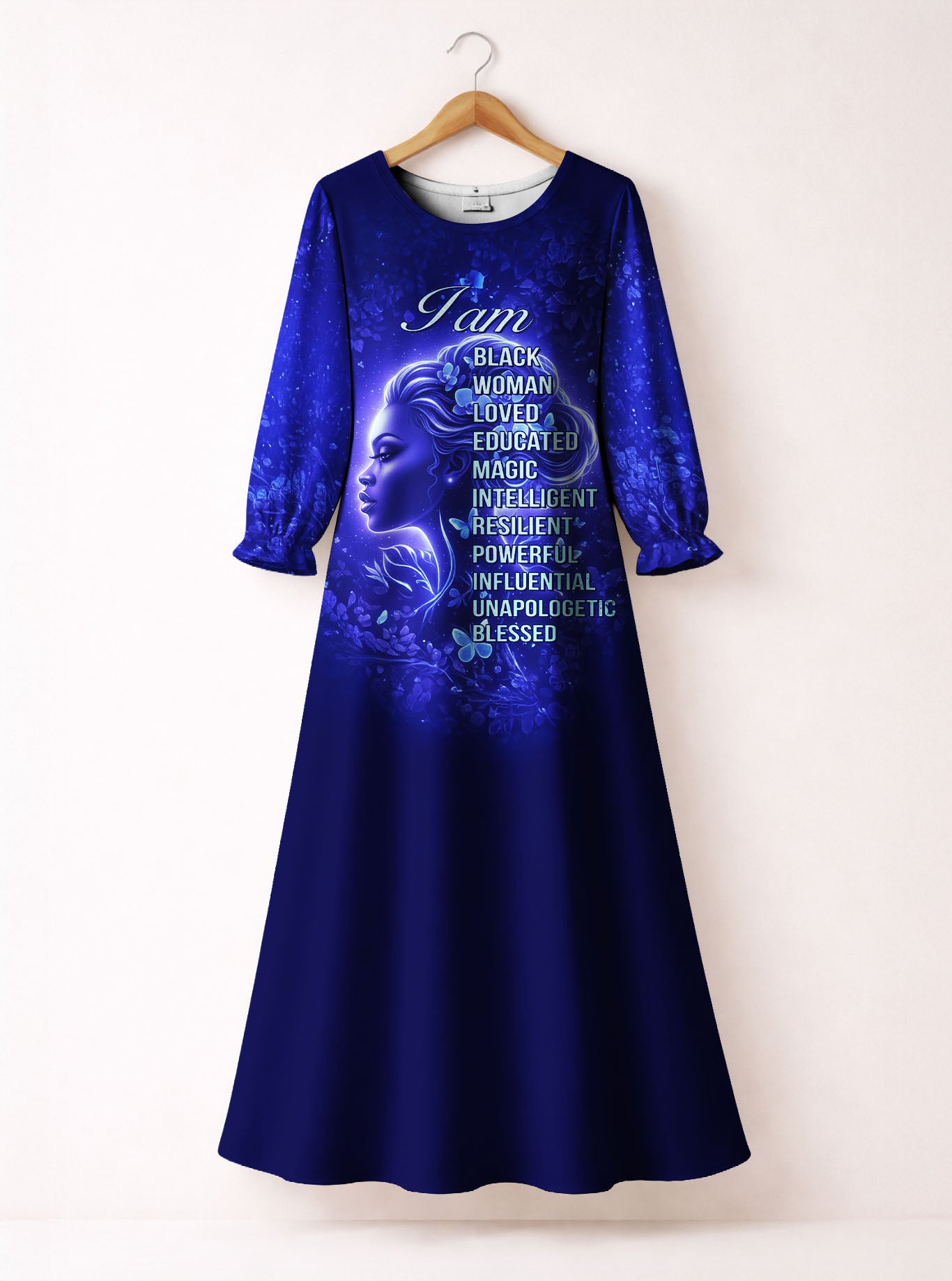Black Woman Loved Long Sleeve Maxi Dress