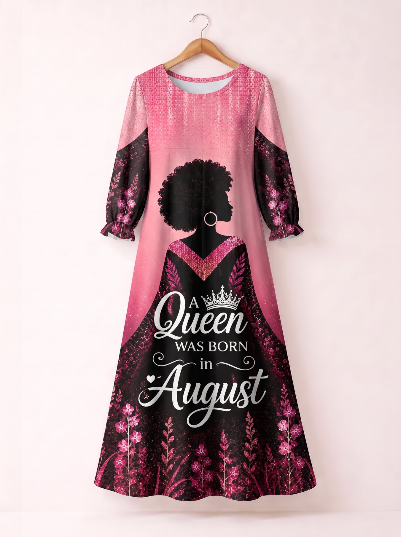 "August Queen Pink" Long Sleeve Maxi Dress