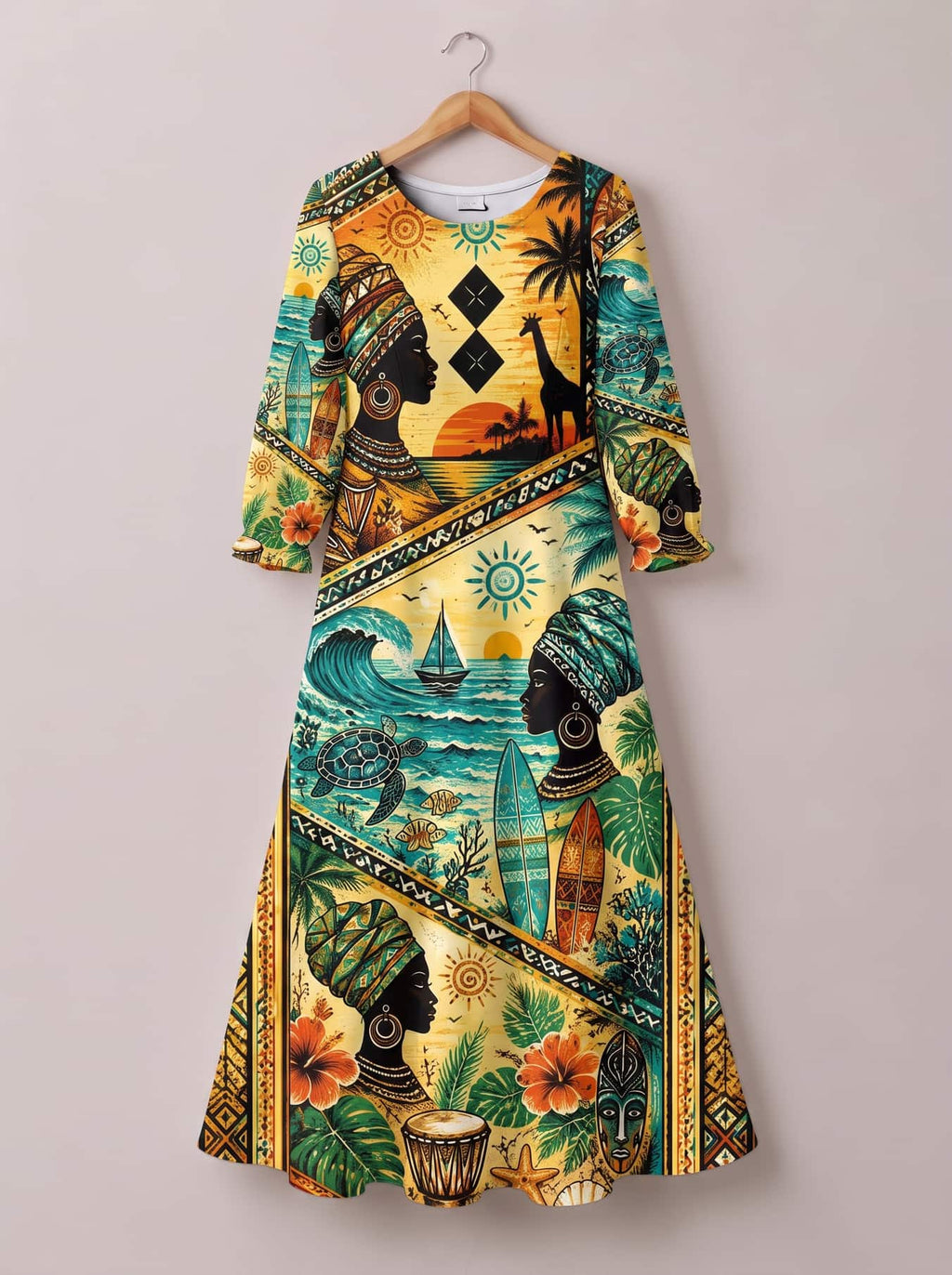 "Safari" Long Sleeve Maxi Dress