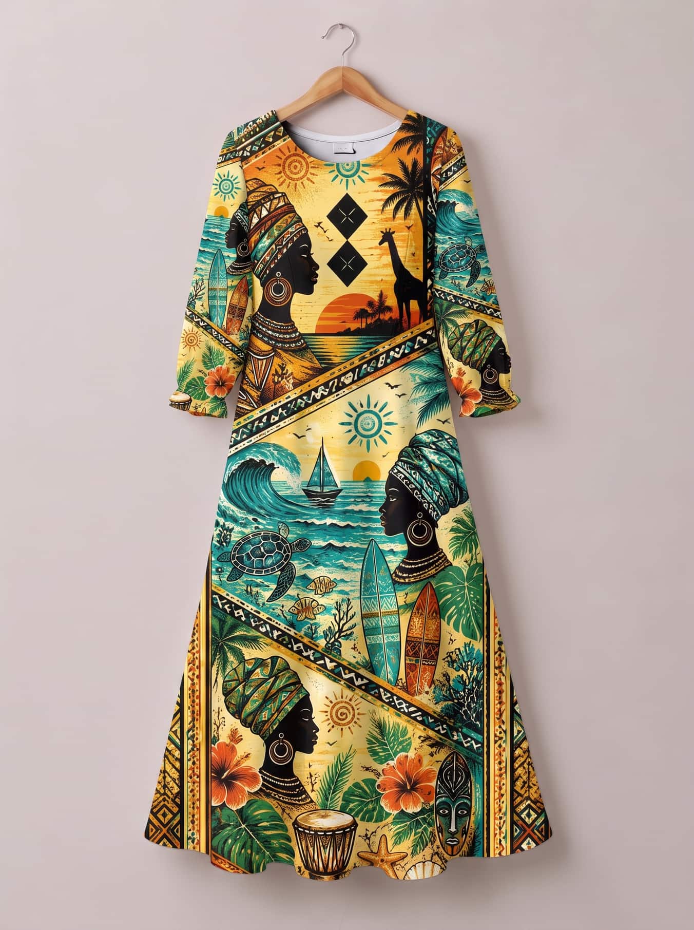 "Safari" Long Sleeve Maxi Dress
