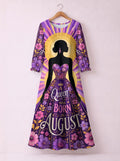 "August Queen Purple Bloom" Long Sleeve Maxi Dress