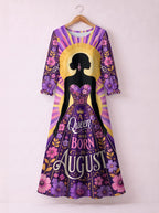"August Queen Purple Bloom" Long Sleeve Maxi Dress