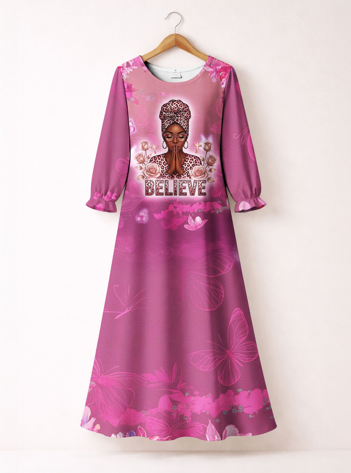 "Imani" Wild Rose Long Sleeve Maxi Dress
