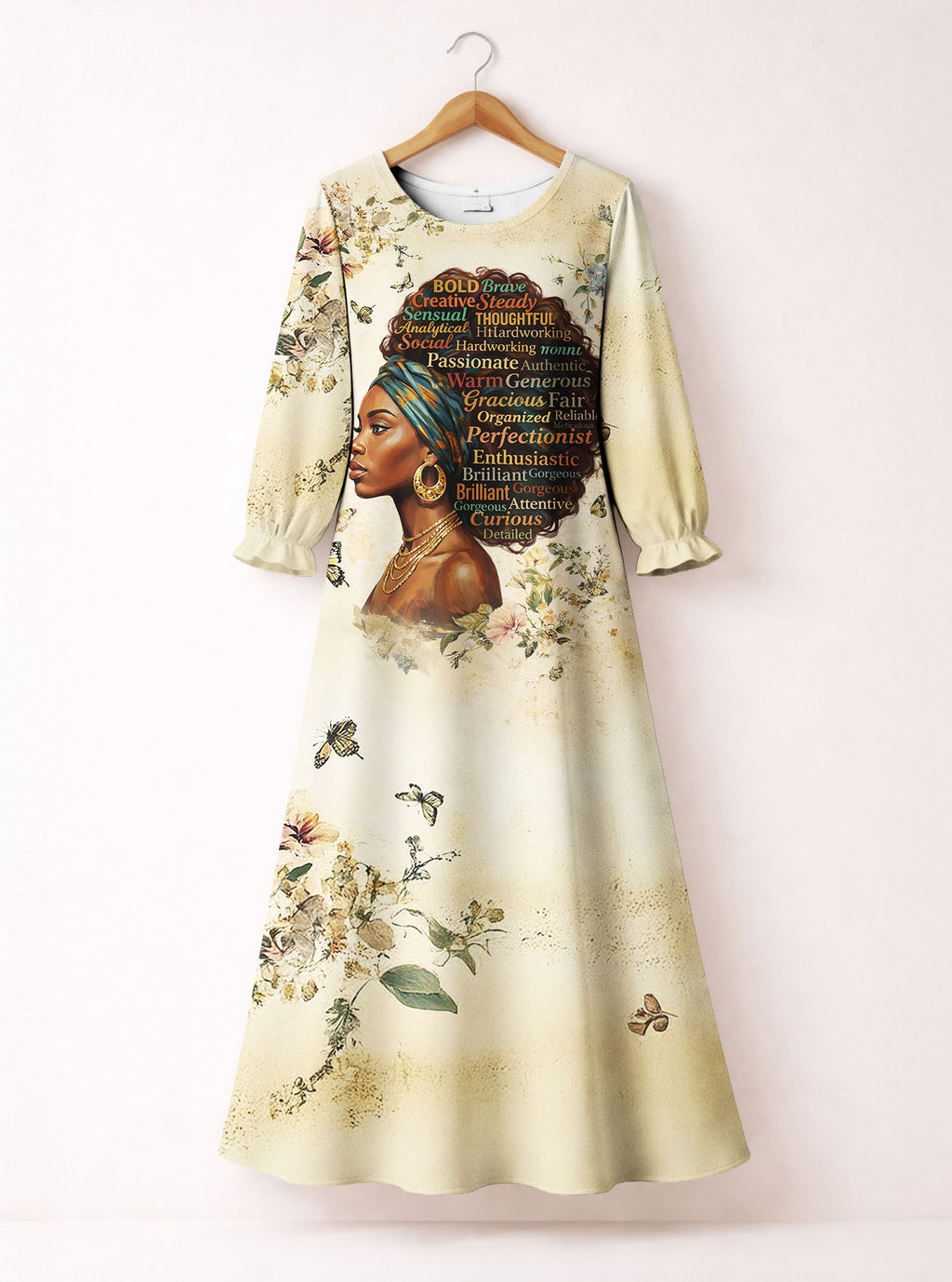 Gorgeous Black Queen Long Sleeve Maxi Dress