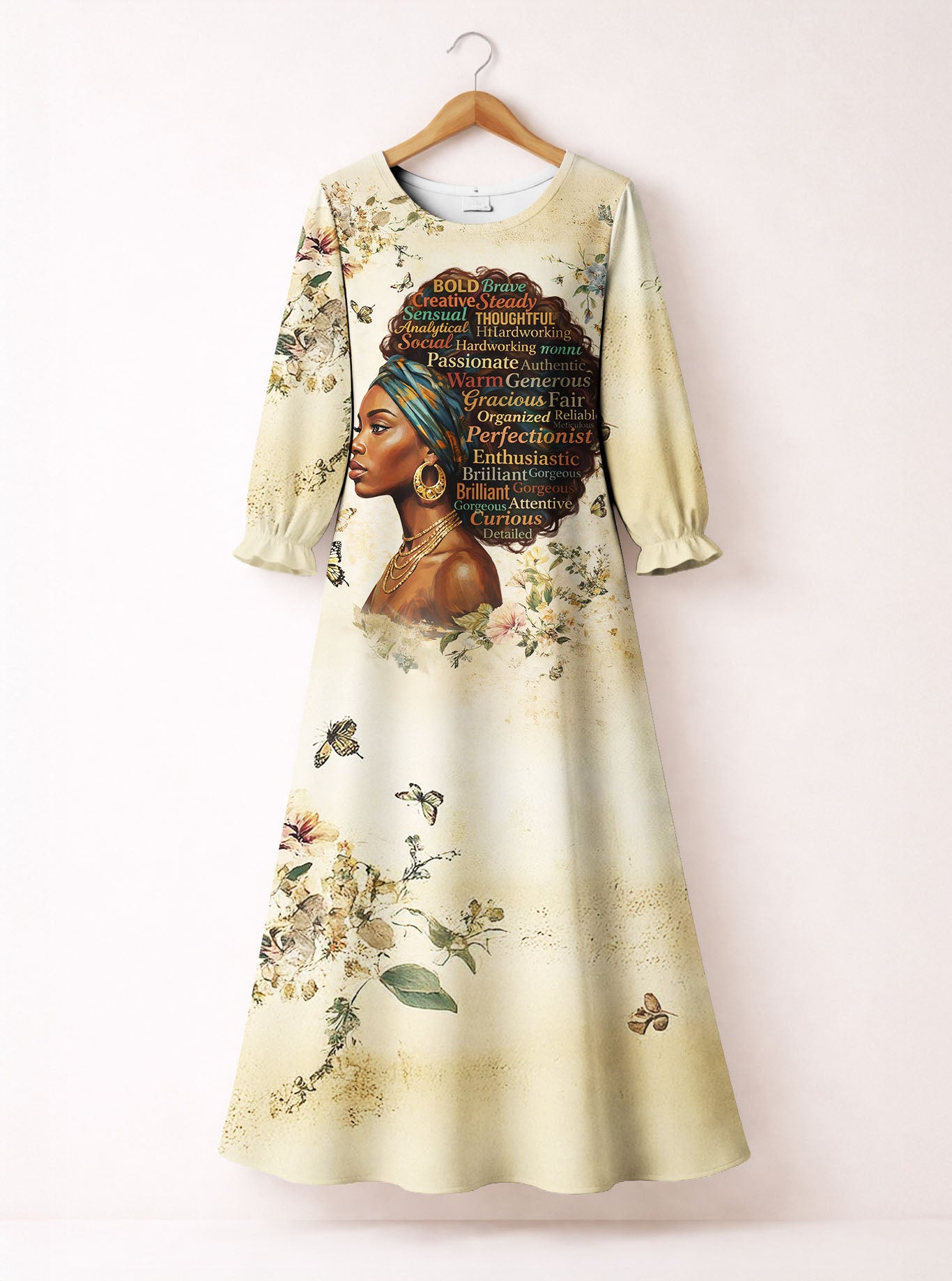 Gorgeous Black Queen Long Sleeve Maxi Dress
