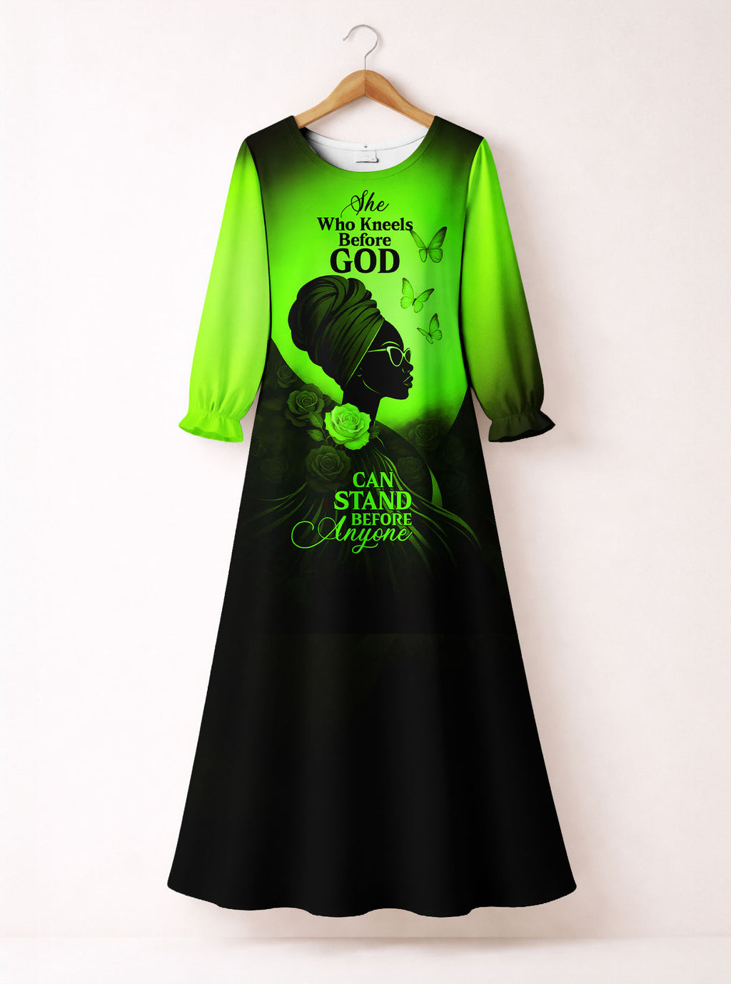 "Selah" Green Long Sleeve Maxi Dress