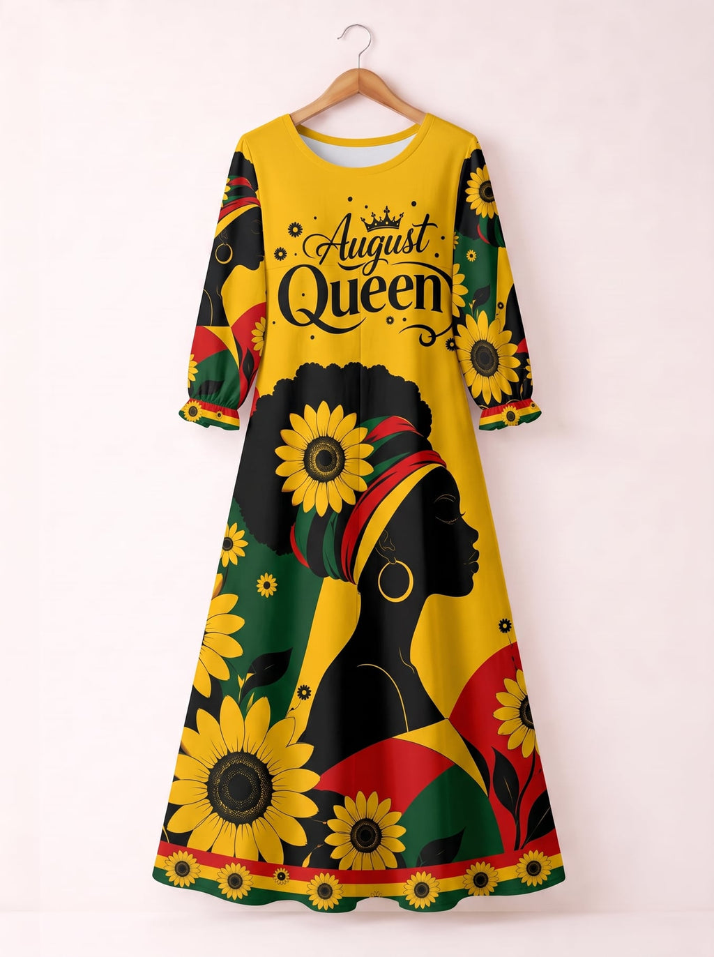"August Queen Sunflower" Long Sleeve Maxi Dress