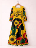 "August Queen Sunflower" Long Sleeve Maxi Dress