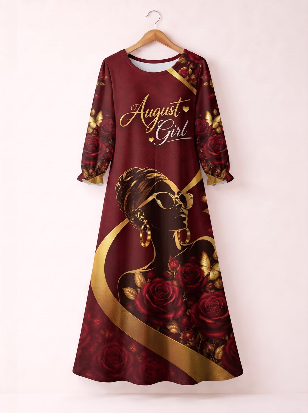 "August Girl Roses" Long Sleeve Maxi Dress