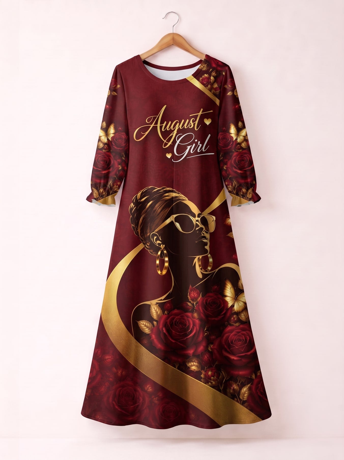 "August Girl Roses" Long Sleeve Maxi Dress
